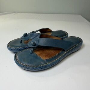 Born Blue Leather Thong Sandals Flip Flops Womens 6 W4316 Handcrafted